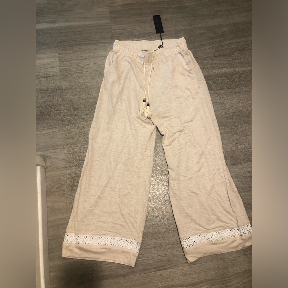 New Rachel Zoe Palazzo linen pants, a relaxed wide-leg cut L